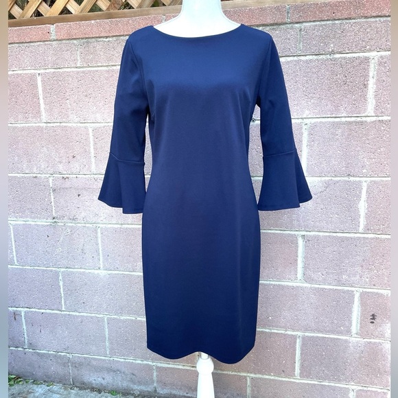 Sheath Dress Bell Sleeve Bateau Neck Size 8 Enfocus Studio - Picture 1 of 10